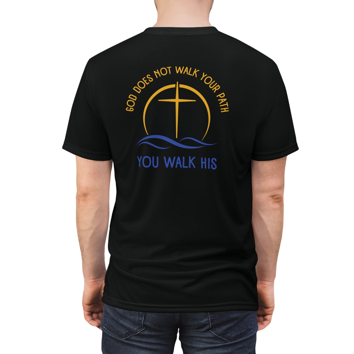 "God Does Not Walk Your Path", Unisex T-shirt (Cool Black)