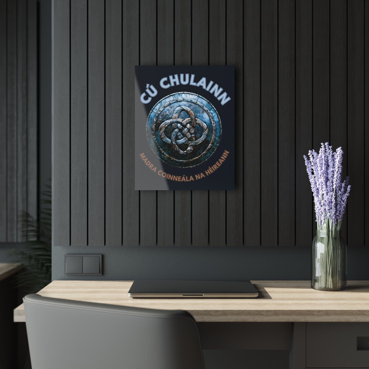 "Cú Chulainn Gaelic Shield" Acrylic Wall Print (French Cleat Hanging) (Blackstone Blue)