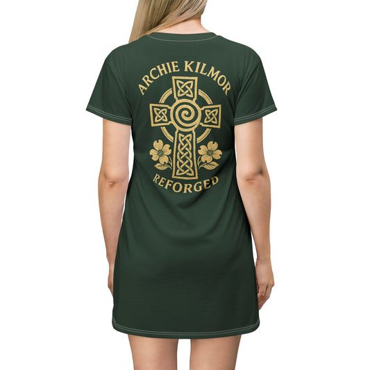 "Archie Kilmor Cross - Reforged" #01, Wearable Fine Art T-Shirt Dress (Monsoon Green)