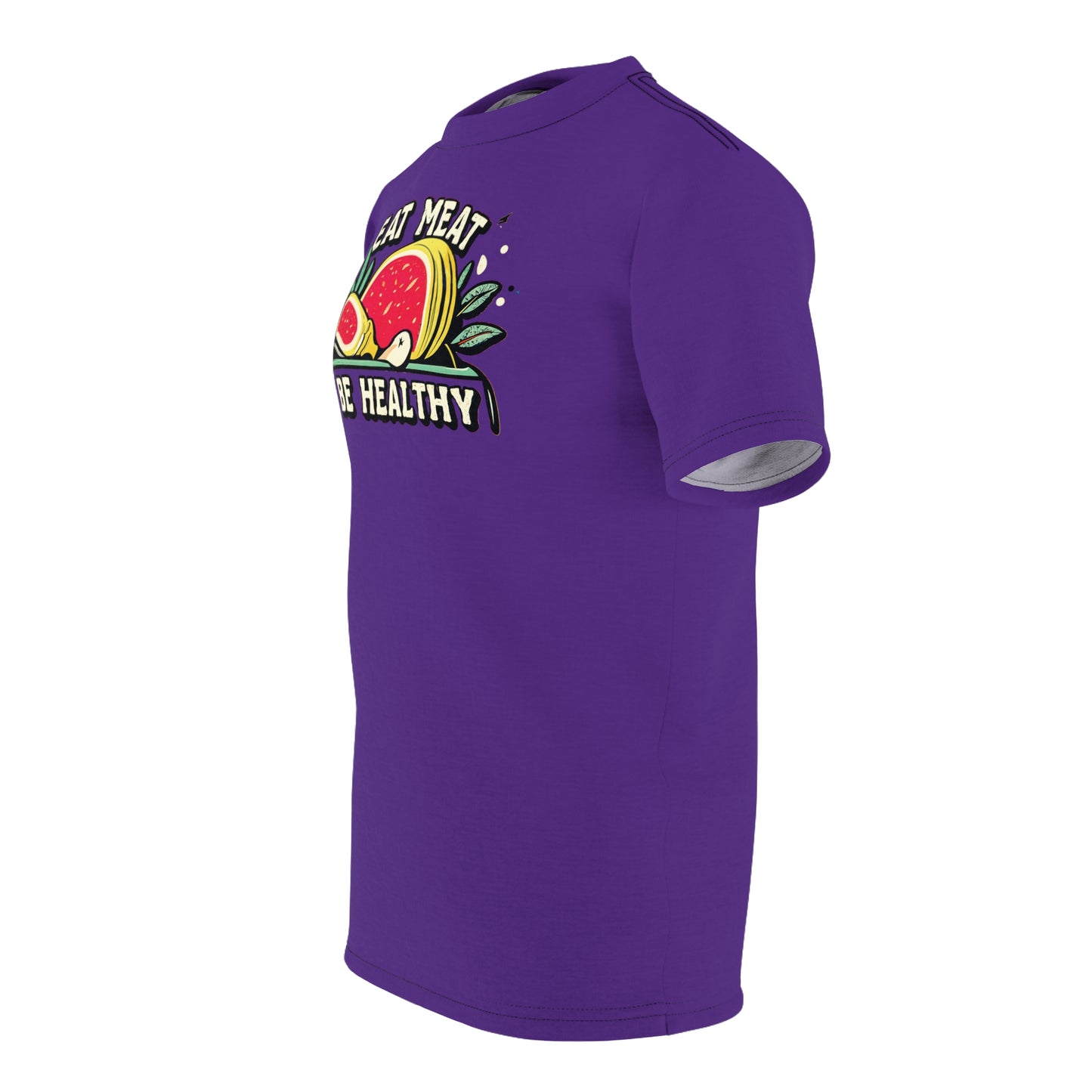 "Eat Meat & Be Healthy", Unisex T-shirt (Deep Purple)