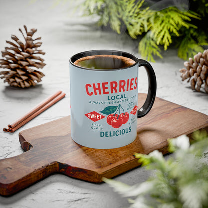 "Delicious Cherries", Colorful Mugs (11oz, 15oz) (Washed Silver-Blue)