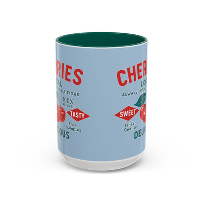 "Delicious Cherries", Colorful Mugs (11oz, 15oz) (Retro Sky)