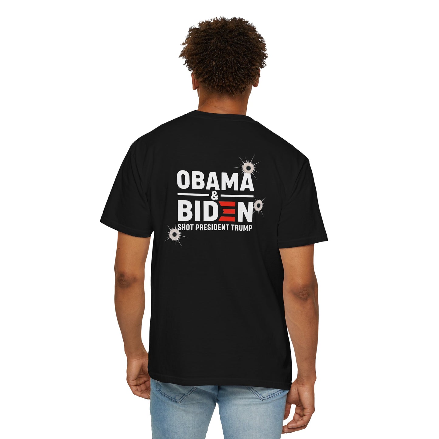 "Obama & Biden Shot President Trump", Unisex Black T-shirt
