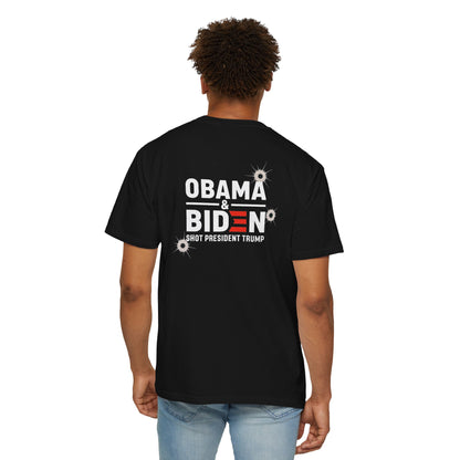 "Obama & Biden Shot President Trump", Unisex Black T-shirt