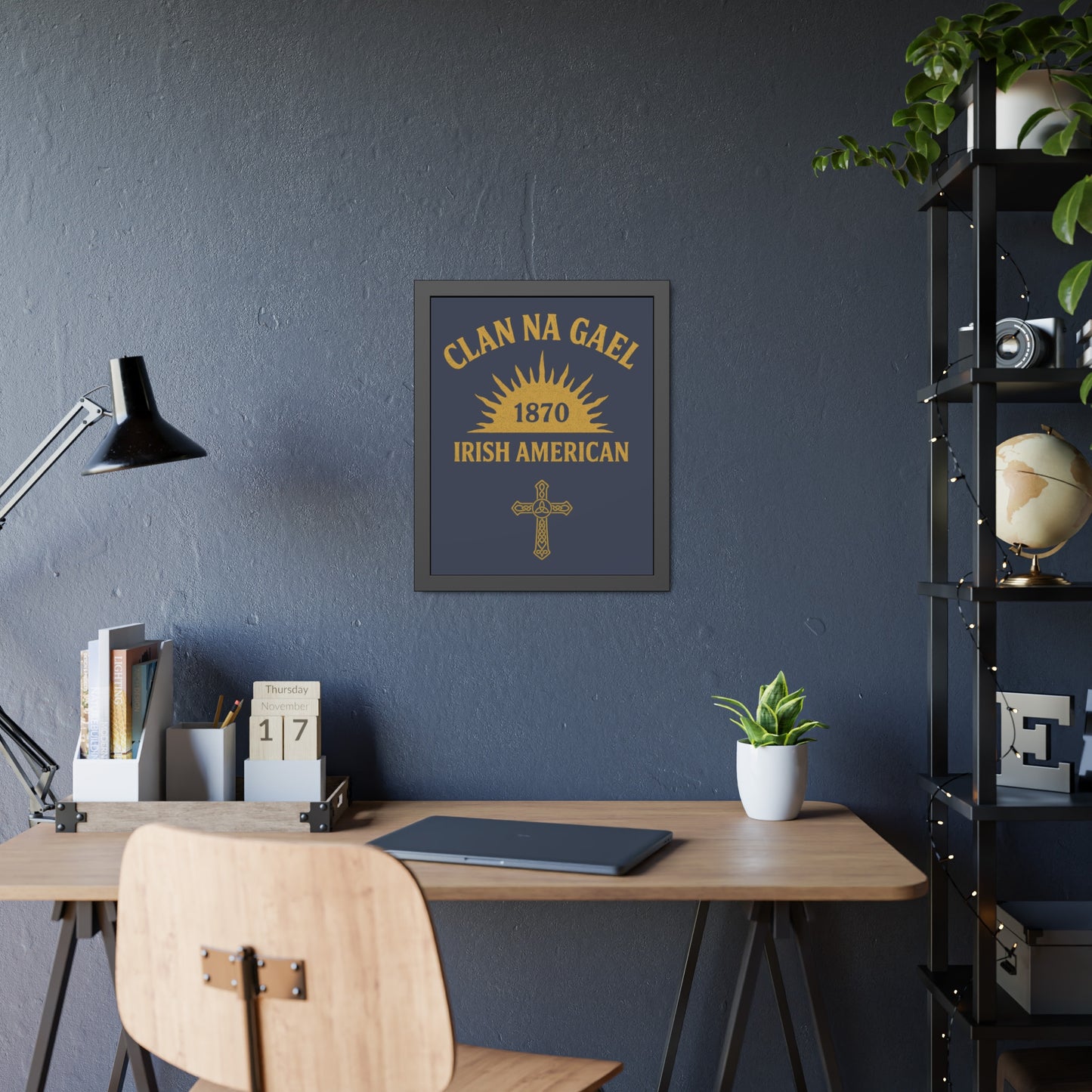 "Clan na Gael - Irish American", Framed Paper Poster (Blue Burka Grey)