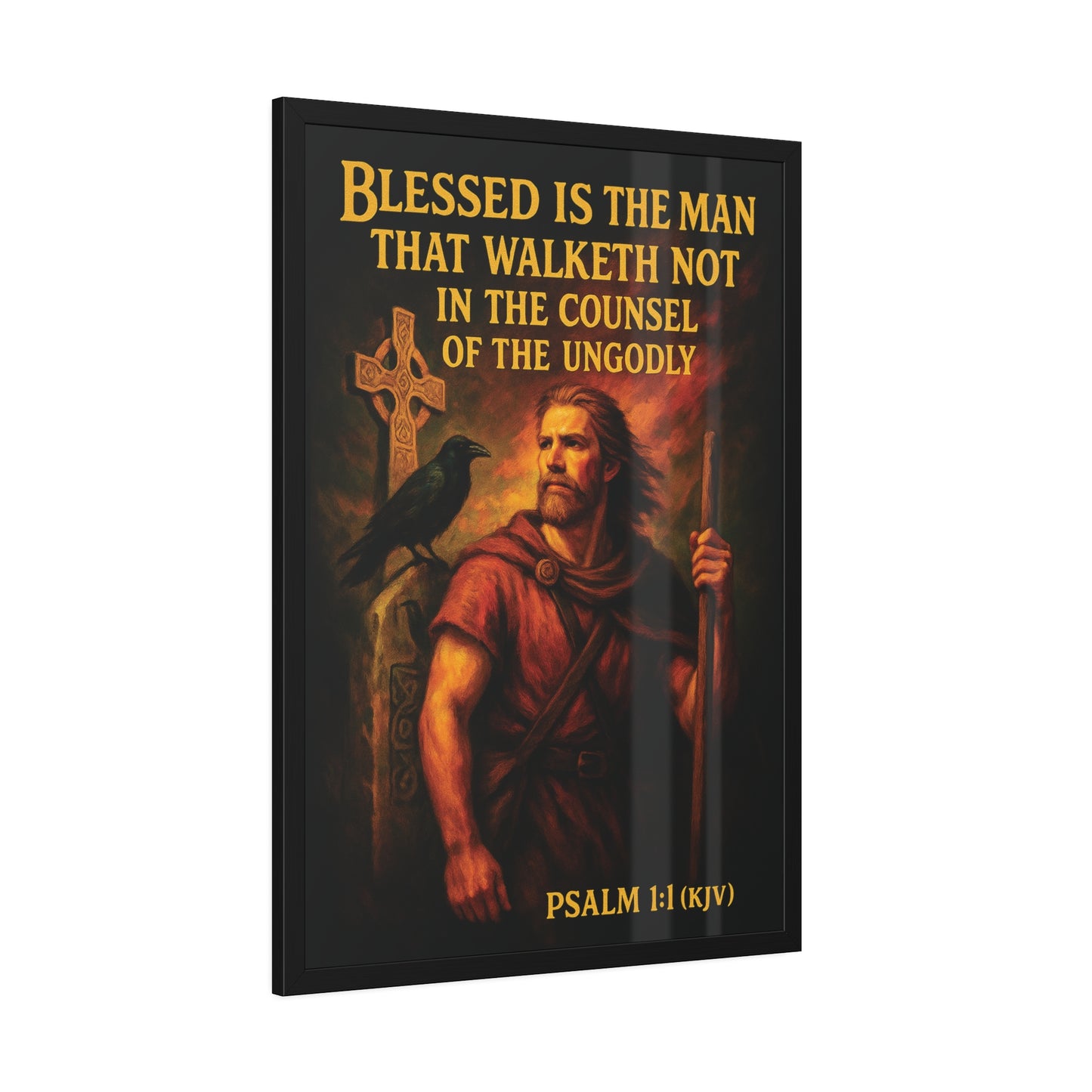"Psalm 1:1 (KJV)", Framed Paper Poster (Peatshadow Black)