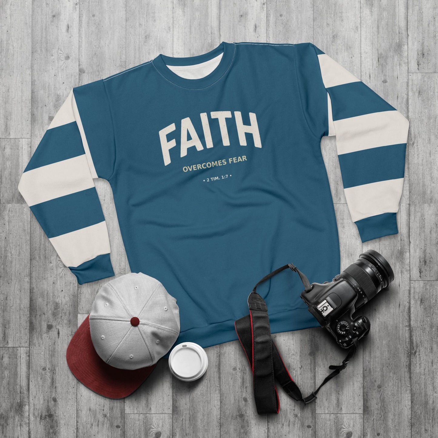 "Faith Overcomes Fear", Unisex Sweatshirt (Dark Cerulean Blue)