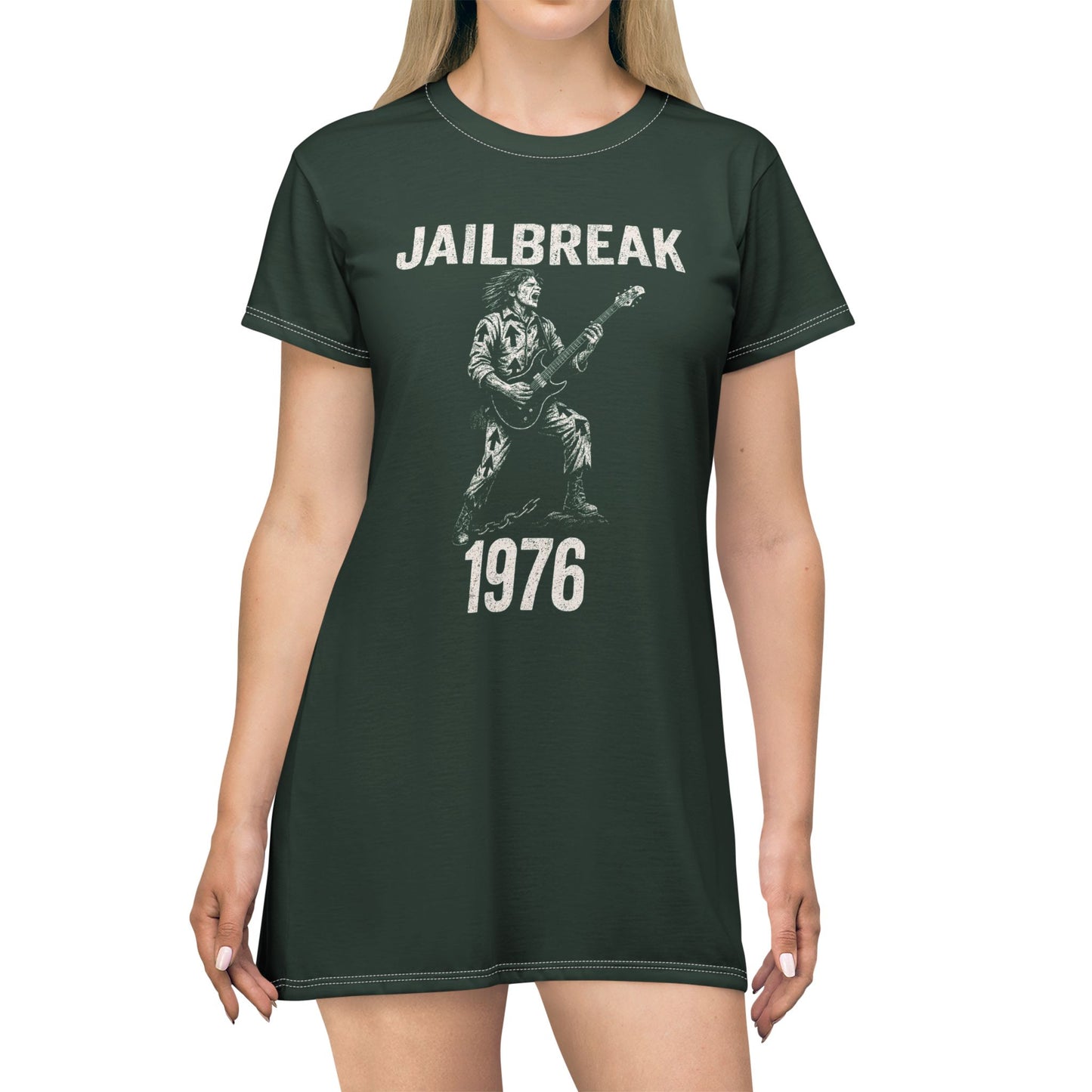 "Jailbreak 1976", T-Shirt Dress (Deep Grove Green)