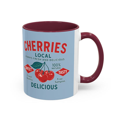 "Delicious Cherries", Colorful Mugs (11oz, 15oz) (Retro Sky)