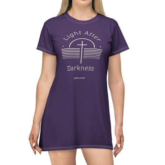 "Light After Darkness - Born Again", T-Shirt Dress (Quandong Plum)