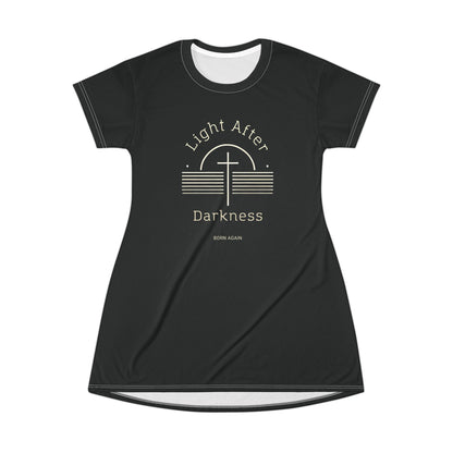 "Light After Darkness - Born Again", T-Shirt Dress (Void Black)