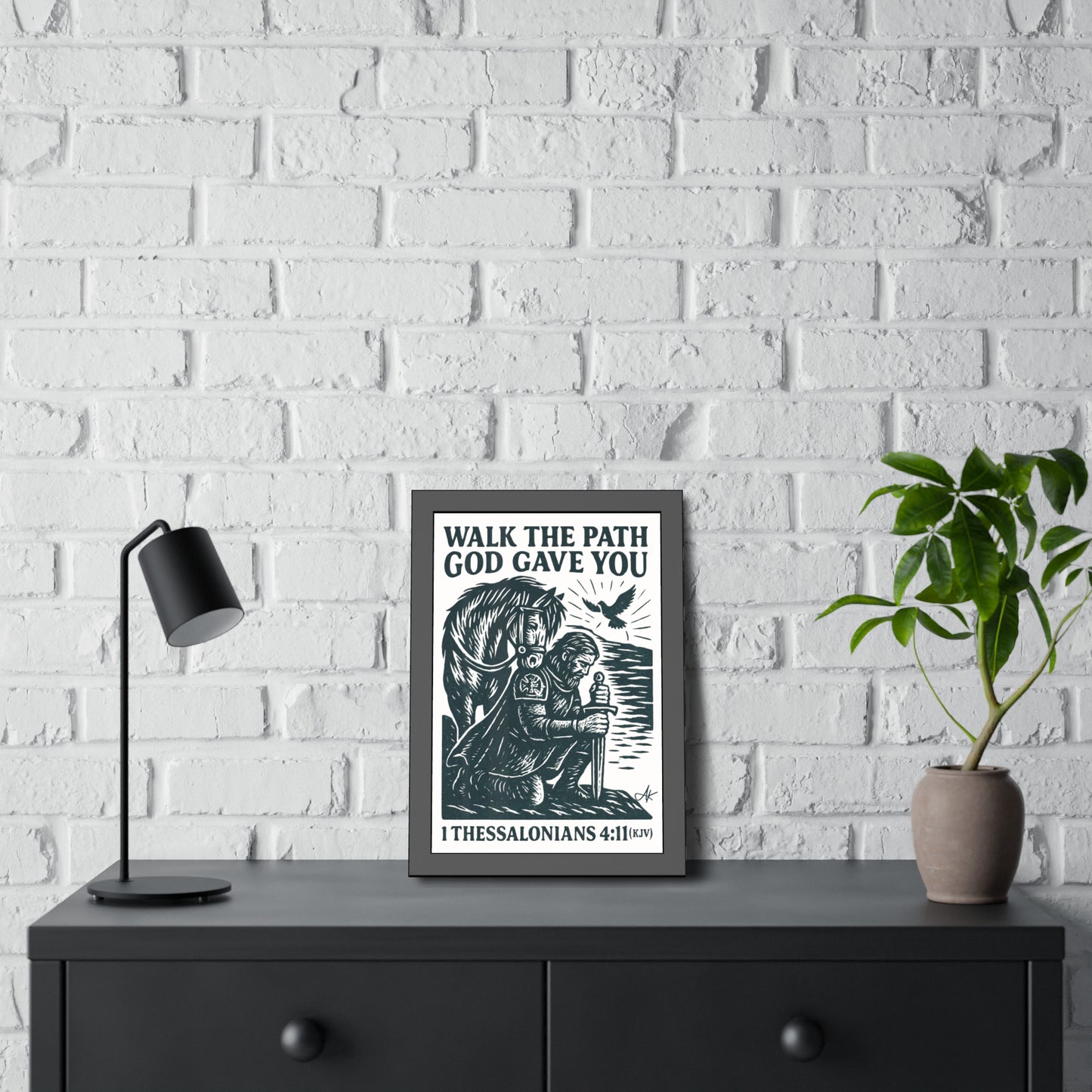 "1 Thessalonians 4:11 (KJV)", Framed Paper Poster (Porcelain White)