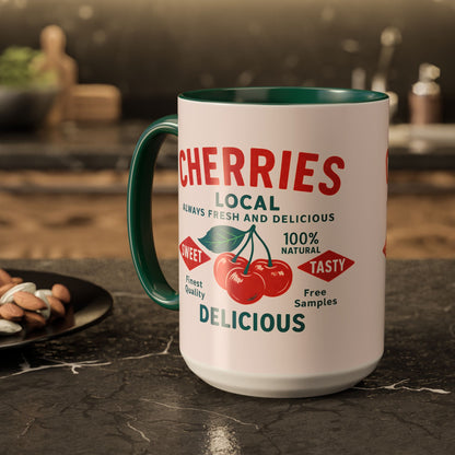 "Delicious Cherries", Colorful Mugs (11oz, 15oz) (Sea Salt Sherbet)