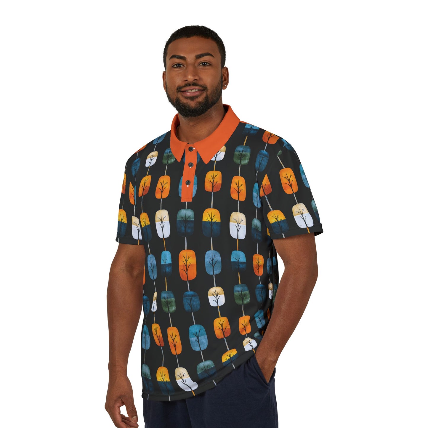 "Skyroot Grove", Unisex Polo Shirt (Orange Collar)