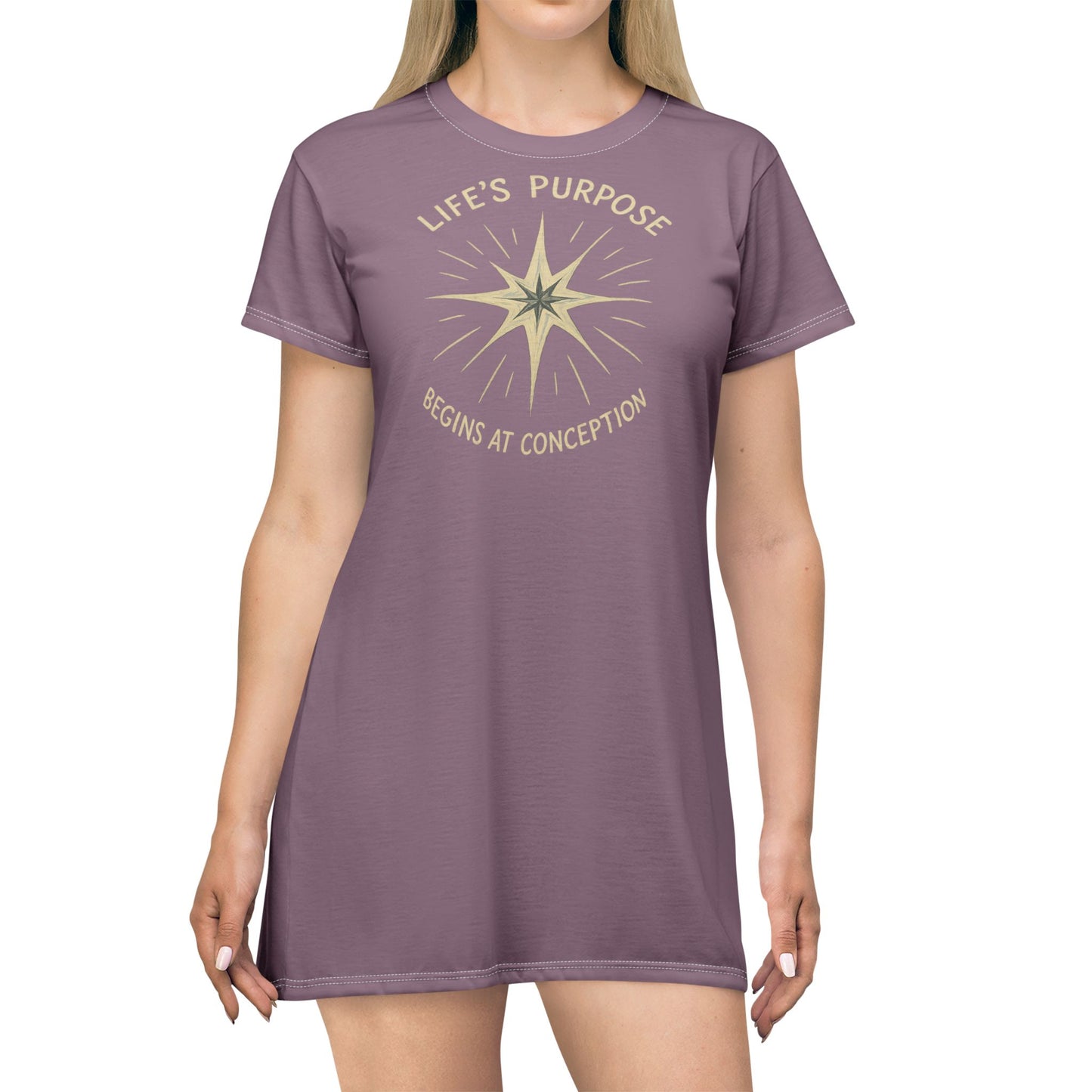 "Life's Purpose Begins at Conception #02", T-Shirt Dress (Mountbatten Mauve)