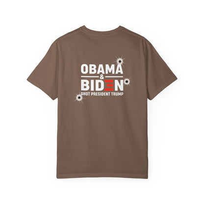 "Obama & Biden Shot President Trump", Unisex Black T-shirt