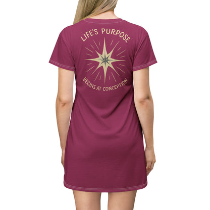 "Life's Purpose Begins at Conception #02", T-Shirt Dress (Jazzberry Jam Pink)