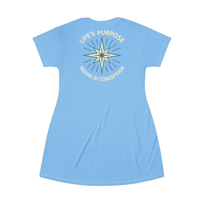 "Life's Purpose Begins at Conception #01", T-Shirt Dress (Chromis Damsel Blue)