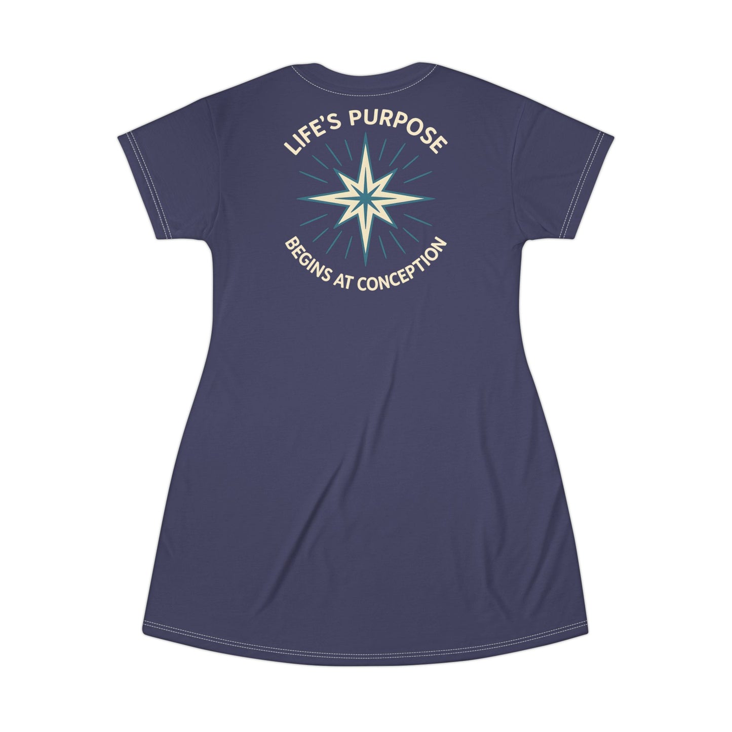"Life's Purpose Begins at Conception #01", T-Shirt Dress (Ancient Storm)