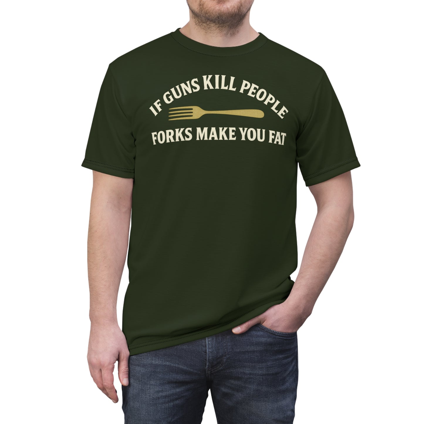 ''Forks Make You Fat", Unisex T-shirt (Ironrush Green)