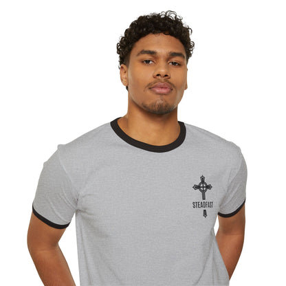 "Steadfast Cross", Unisex Cotton Ringer T-Shirt