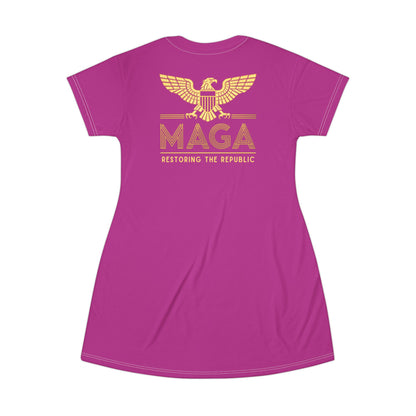 "MAGA - Restoring the Republic", T-Shirt Dress (Prairie Foxglove Pink)