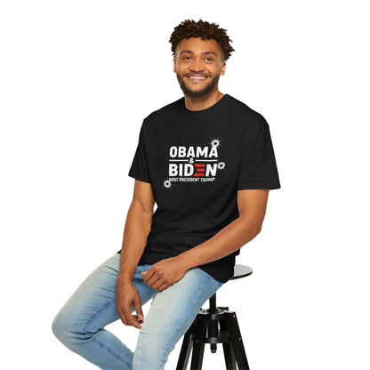 "Obama & Biden Shot President Trump", Unisex Black T-shirt