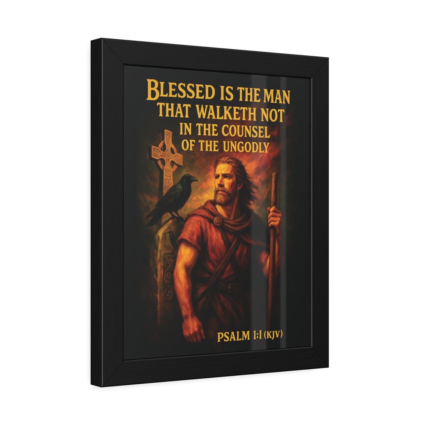 "Psalm 1:1 (KJV)", Framed Paper Poster (Peatshadow Black)