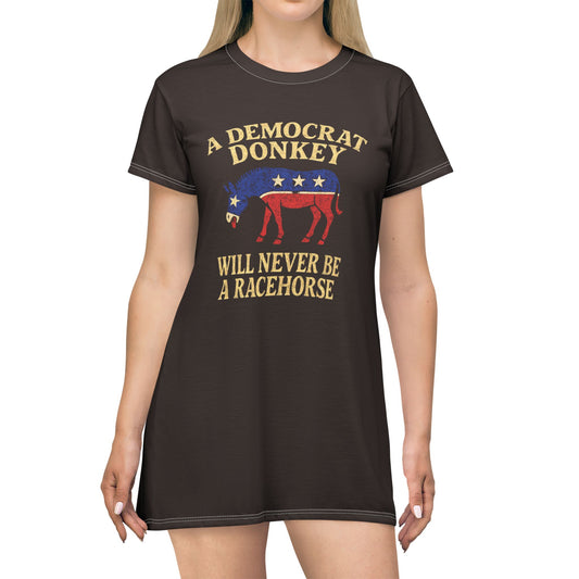 "A Democrat Donkey", T-Shirt Dress (Rich Soil Brown)