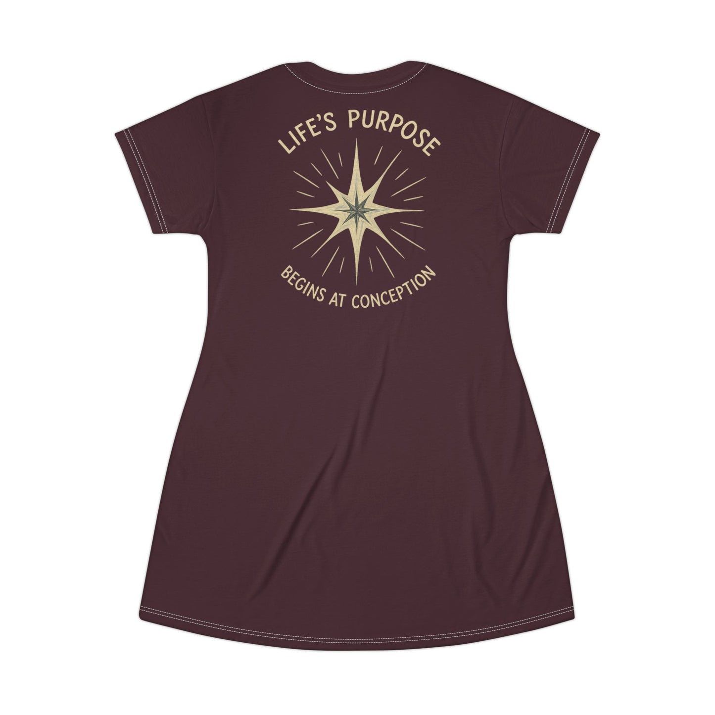 "Life's Purpose Begins at Conception #02", T-Shirt Dress (Black Raspberry)