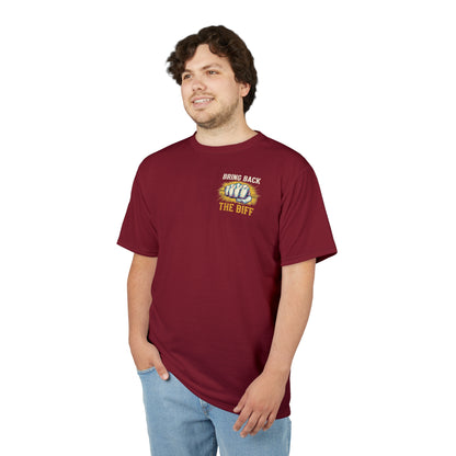 "Bring Back The Biff", Unisex T-shirt (Dark Cherry Red)
