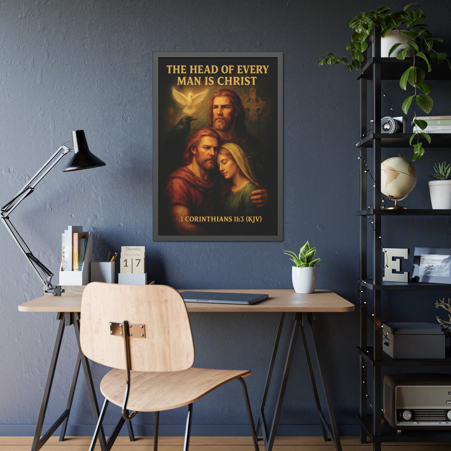 "1 Corinthians 11:3 (KJV)", Framed Paper Poster (Shadow Black)