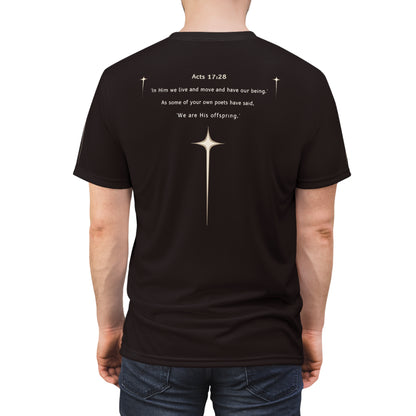 "Acts 17:28", Unisex T-shirt (Licorice Black)