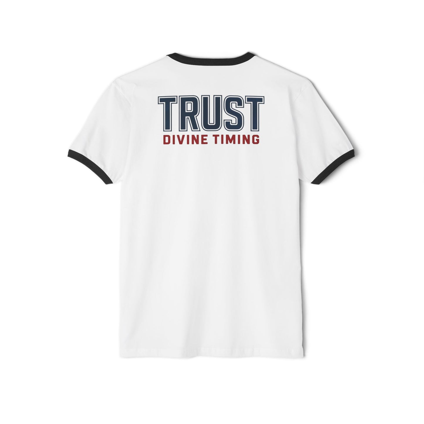 "Trust Divine Timing" #02, Unisex Cotton Ringer T-Shirt