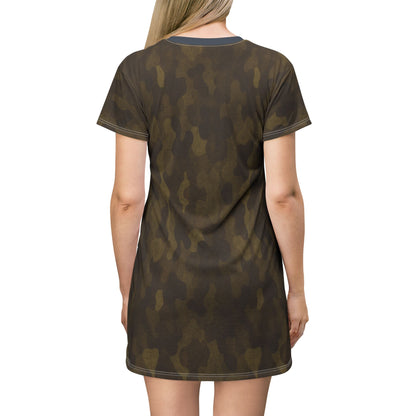 "Swamp Recon Camouflage", T-Shirt Dress (Drowned Indigo Collar)