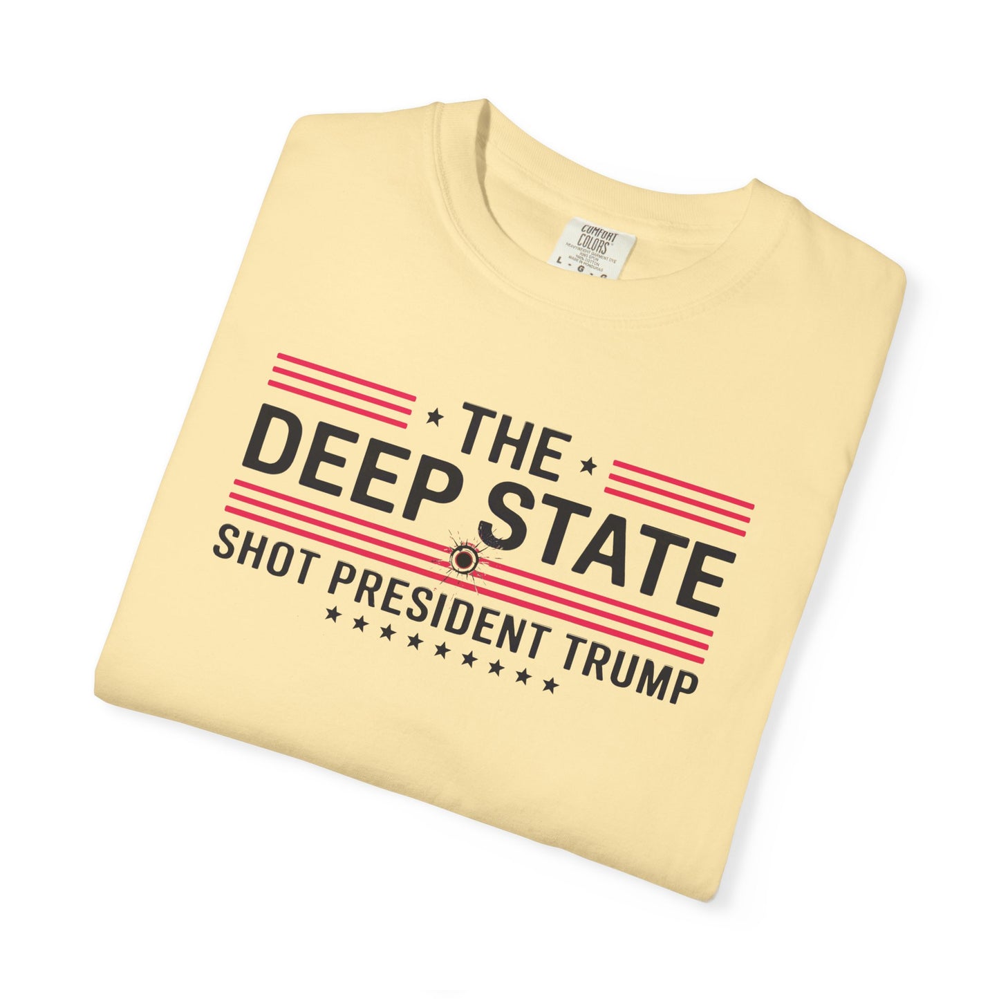 "The Deep State Shot President Trump" #02, Unisex White T-shirt