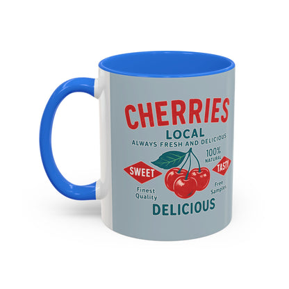 "Delicious Cherries", Colorful Mugs (11oz, 15oz) (Washed Silver-Blue)