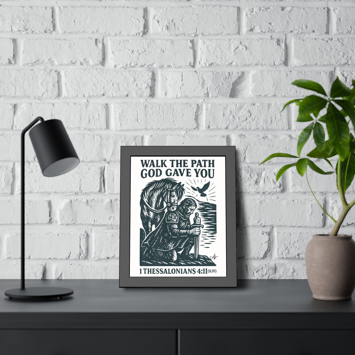 "1 Thessalonians 4:11 (KJV)", Framed Paper Poster (Porcelain White)