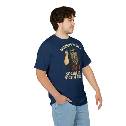 "Beware Woke - Voltaire", Wearable Art Unisex T-shirt (Höpfner Blue)