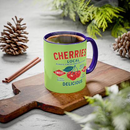 "Delicious Cherries", Colorful Mugs (11oz, 15oz) (Orchard Lime)