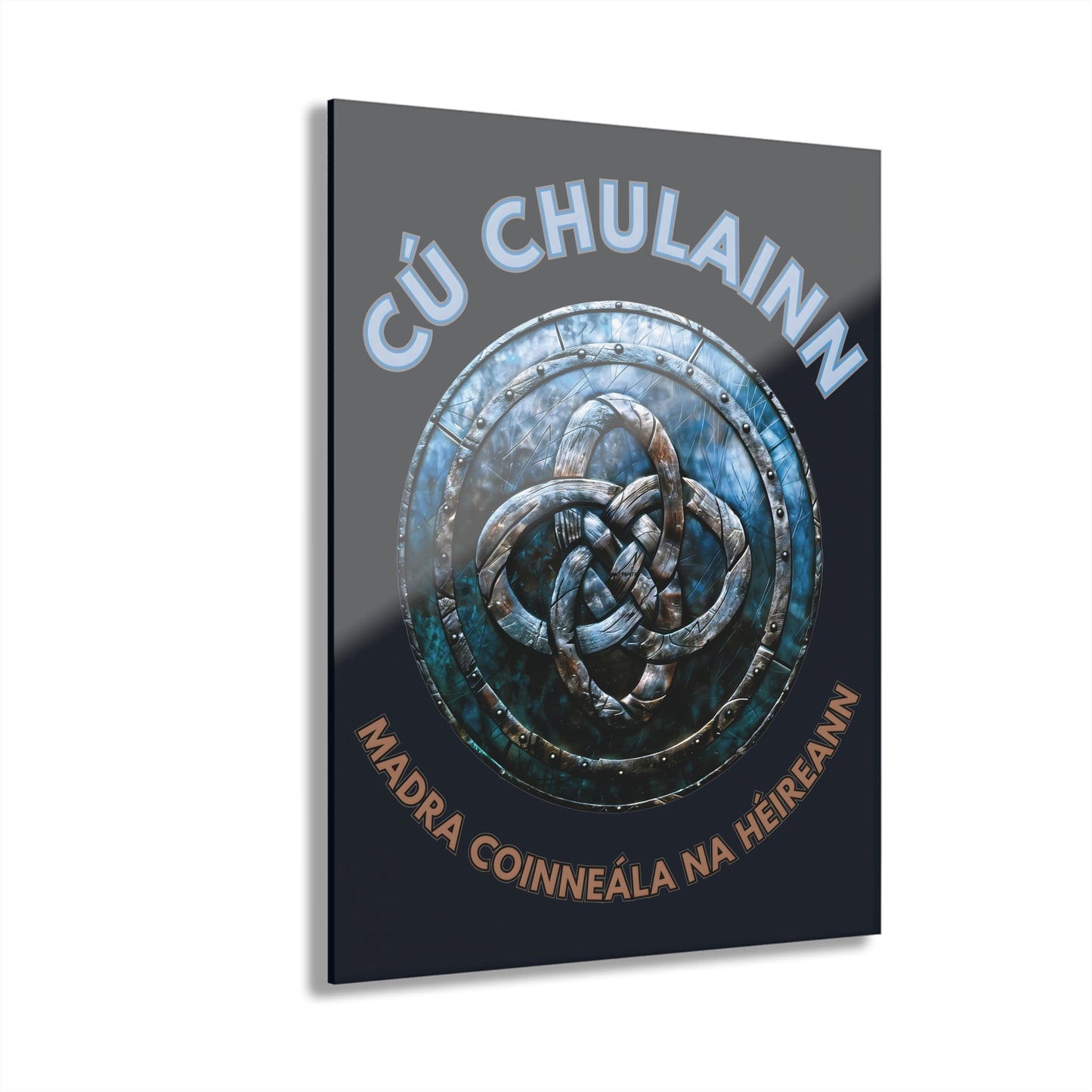 "Cú Chulainn Gaelic Shield" Acrylic Wall Print (French Cleat Hanging) (Blackstone Blue)