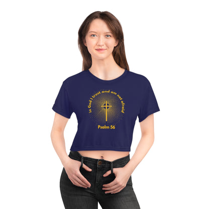 "Psalm 56 - In God I Trust and Am Not Afraid", Crop Tee (Obsidian Blue)