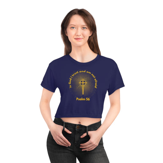 "Psalm 56 - In God I Trust and Am Not Afraid", Crop Tee (Obsidian Blue)