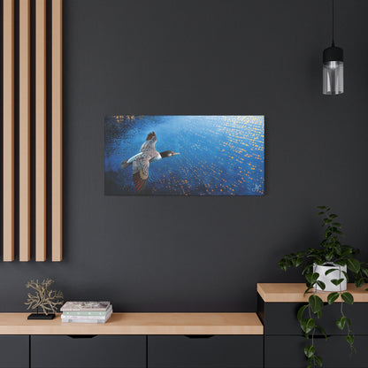 "Sky Kin III – Gannet Above the Tidal Script", Fine Art Matte Canvas, Stretched, 1.25"