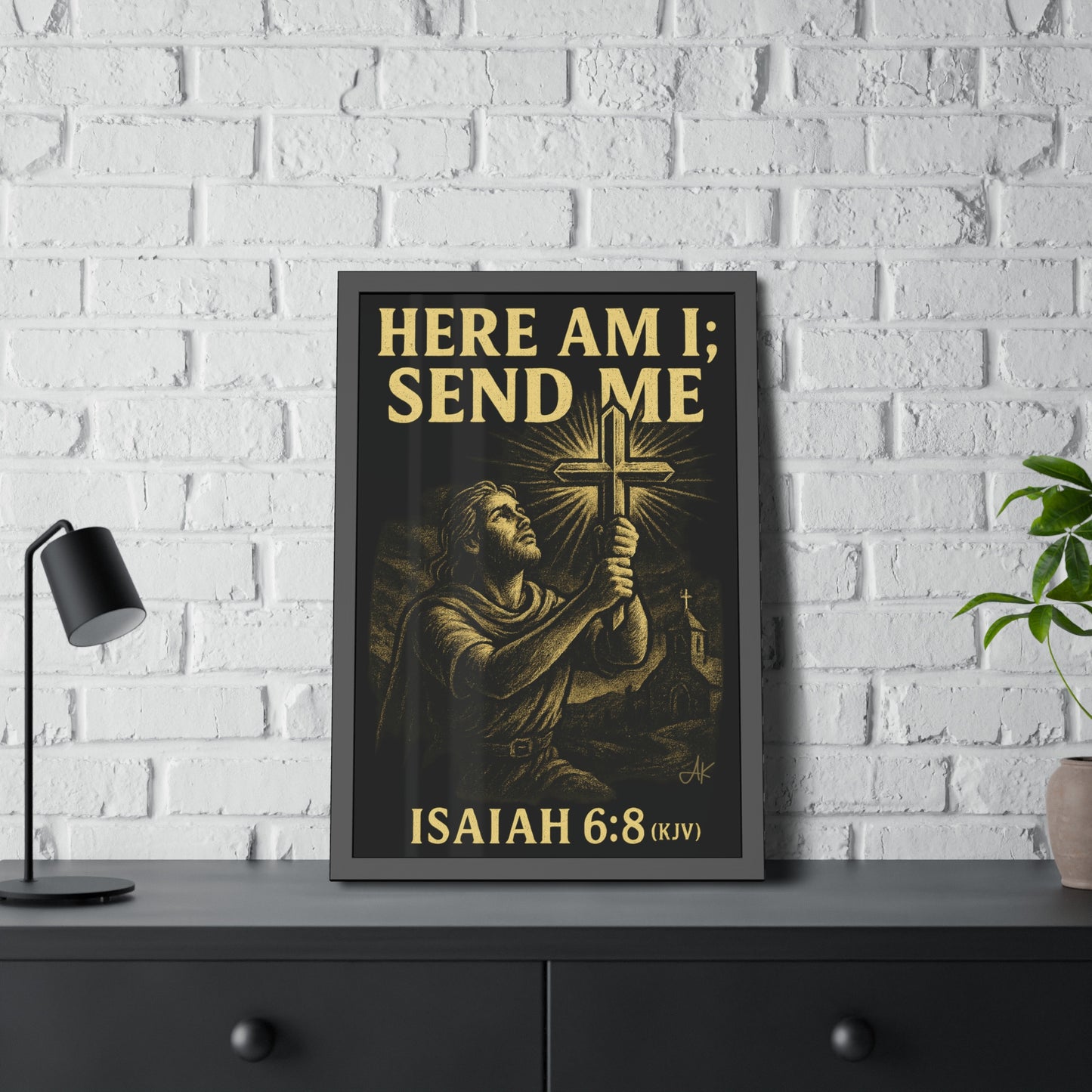 "Isaiah 6:8 (KJV)", Framed Paper Poster (Shadow Black)