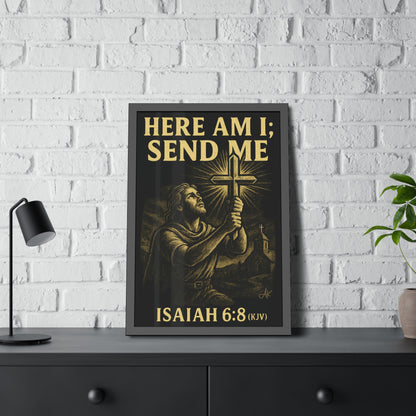 "Isaiah 6:8 (KJV)", Framed Paper Poster (Shadow Black)