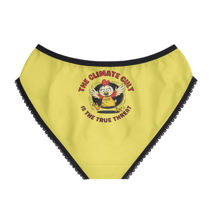 "The Climate Cult" (Chicken Little), Women's Briefs (Corn Yellow)