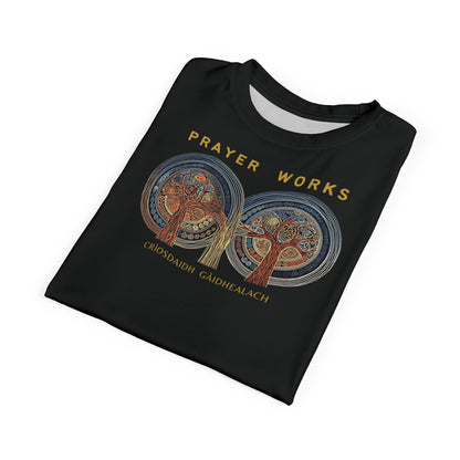 "Prayer Works – Gaelic Christian", Wearable Fine Art Unisex T-shirt (Peatshadow Black)