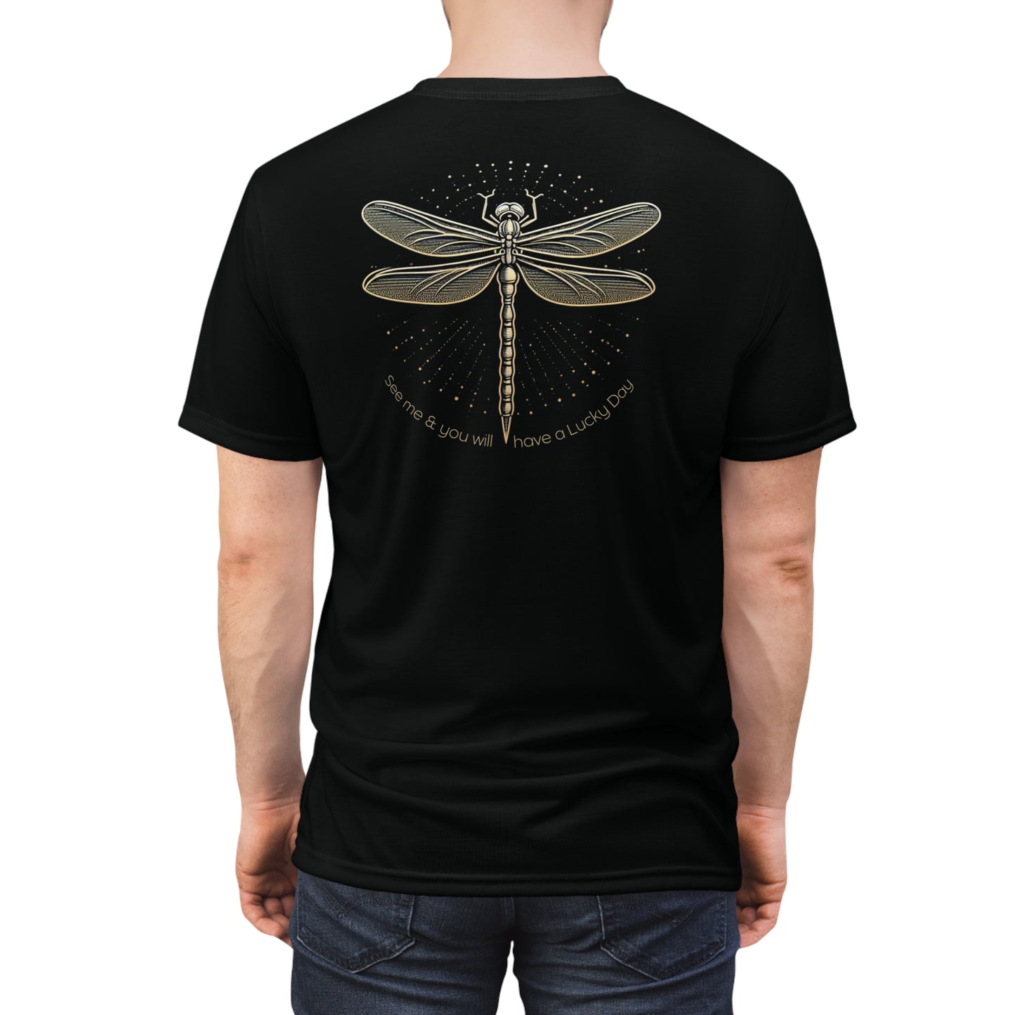 "Lucky Day Dragonfly", Wearable Fine Art Unisex T-shirt (Peatshadow Black)