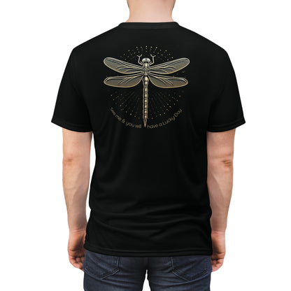 "Lucky Day Dragonfly", Wearable Fine Art Unisex T-shirt (Peatshadow Black)